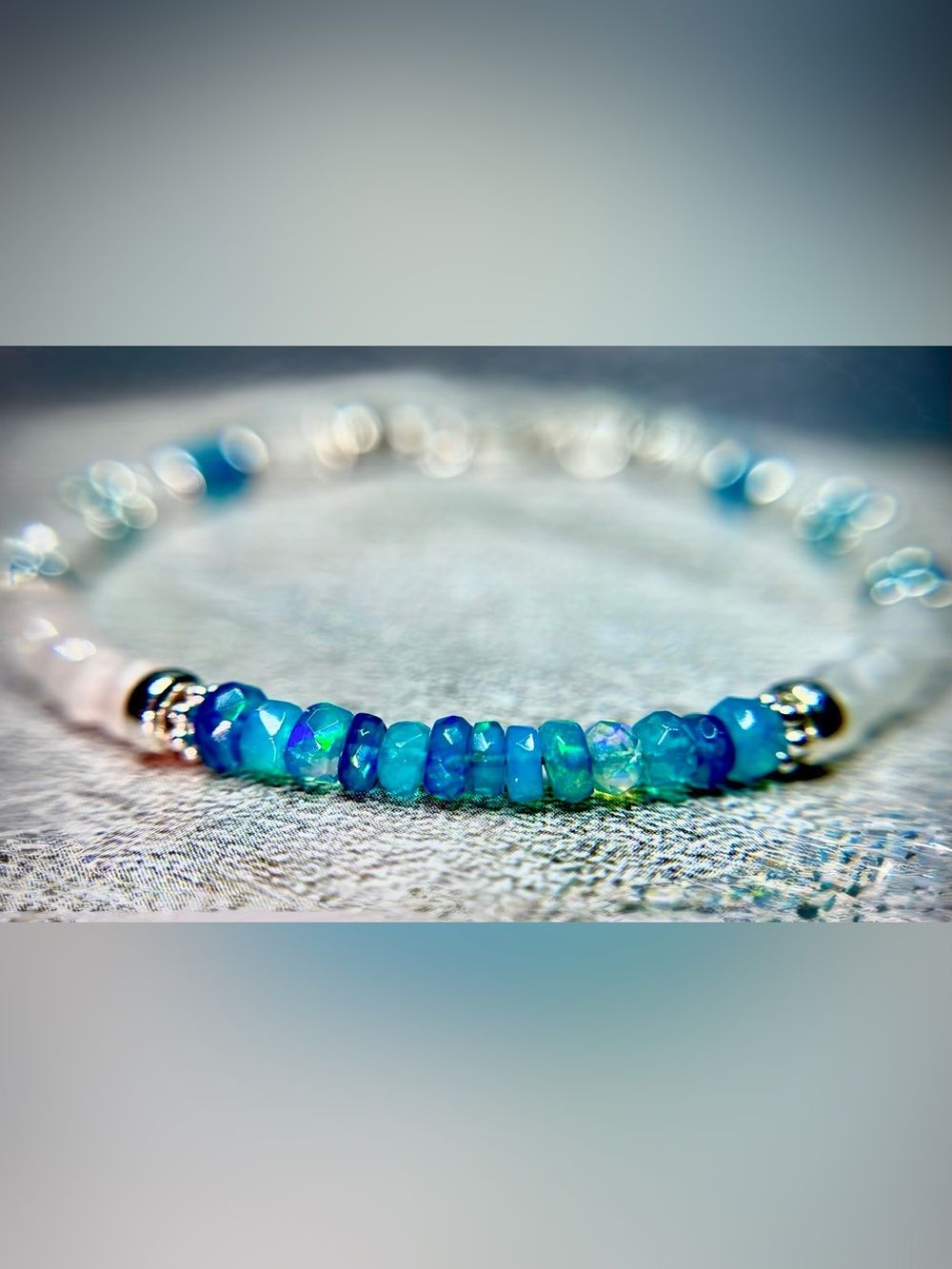 Moonstone Paraiba Blue Welo Opal Bracelet in Sterling Silver